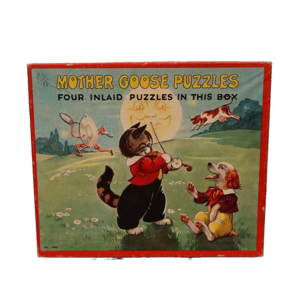 VTG 1950's PLATT & MUNK Tray Puzzles (4) MOTHER GOOSE Nursery Rhymes  Complete